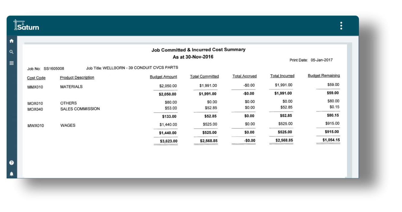 Job Committed and Incurred Cost